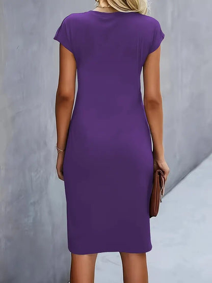 Women's Twist-Ruched Waist Cap Sleeve Bodycon Midi Dress - Variant Style 17 | Lavisa