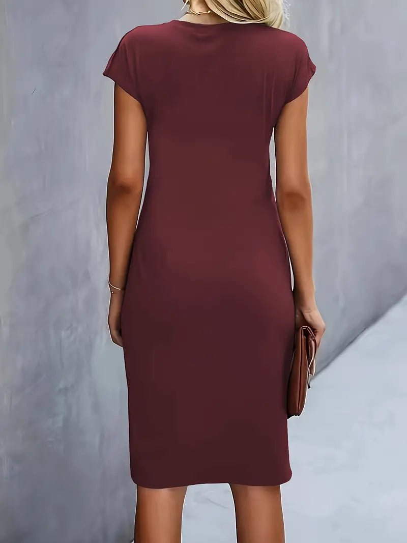 Women's Twist-Ruched Waist Cap Sleeve Bodycon Midi Dress - Variant Style 18 | Lavisa