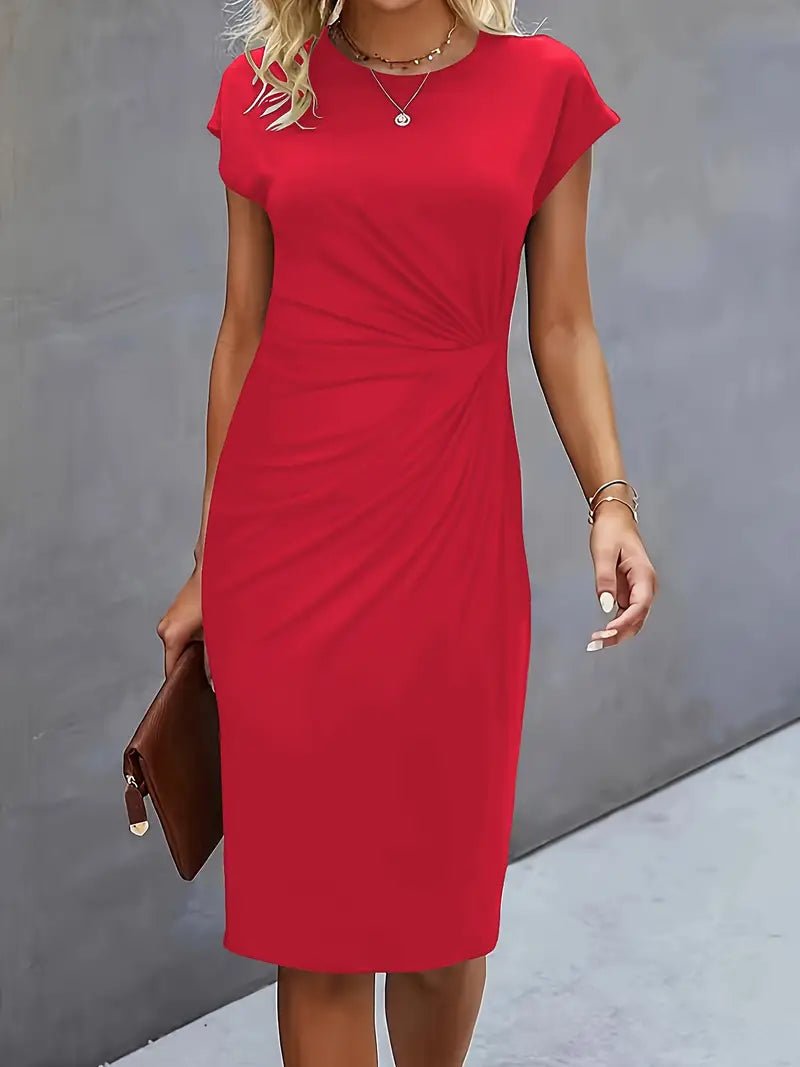 Women's Twist-Ruched Waist Cap Sleeve Bodycon Midi Dress - Side Angle | Lavisa
