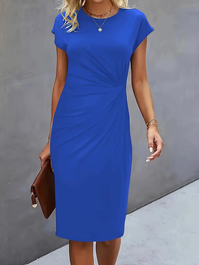 Women's Twist-Ruched Waist Cap Sleeve Bodycon Midi Dress - Back View | Lavisa