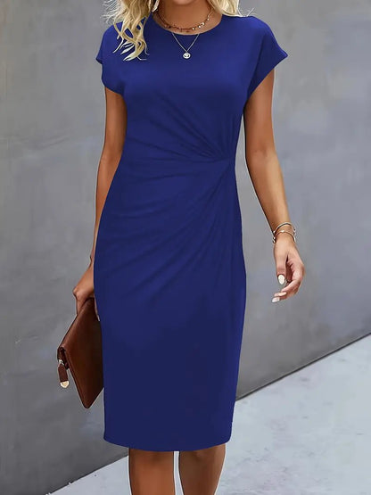 Women's Twist-Ruched Waist Cap Sleeve Bodycon Midi Dress - Variant Angle | Lavisa