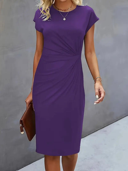 Women's Twist-Ruched Waist Cap Sleeve Bodycon Midi Dress - Variant Style 8 | Lavisa