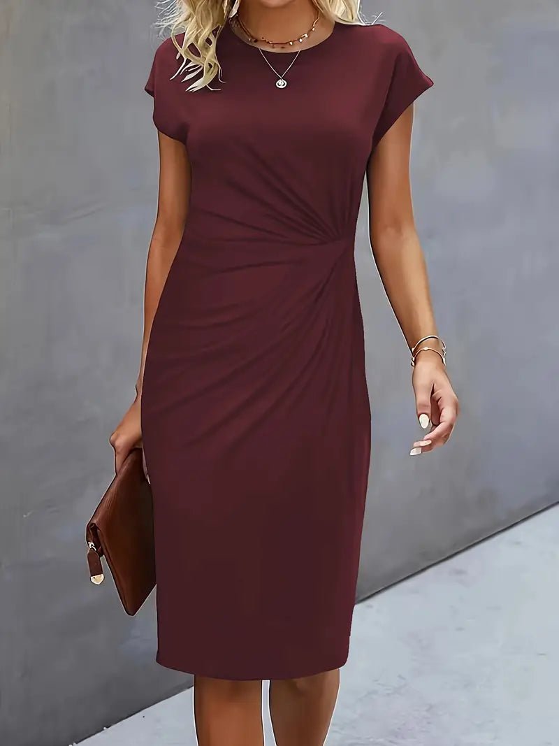 Women's Twist-Ruched Waist Cap Sleeve Bodycon Midi Dress - Variant Style 9 | Lavisa