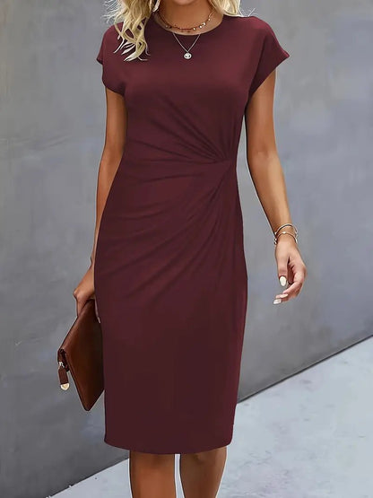 Women's Twist-Ruched Waist Cap Sleeve Bodycon Midi Dress - Variant Style 9 | Lavisa