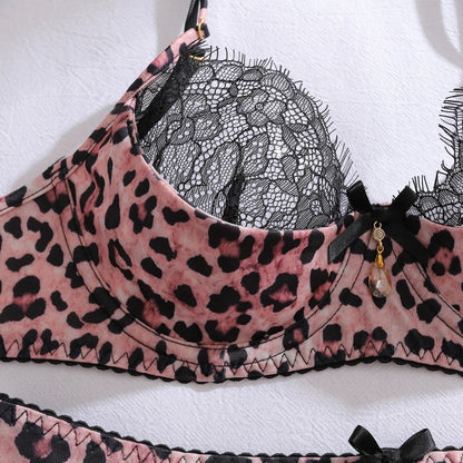 Women's Underwired Leopard Print Black Lace Lingerie Set - Variant Style 11 | Lavisa