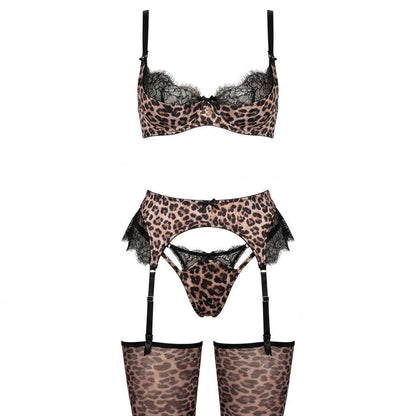 Women's Underwired Leopard Print Black Lace Lingerie Set - Side Angle | Lavisa