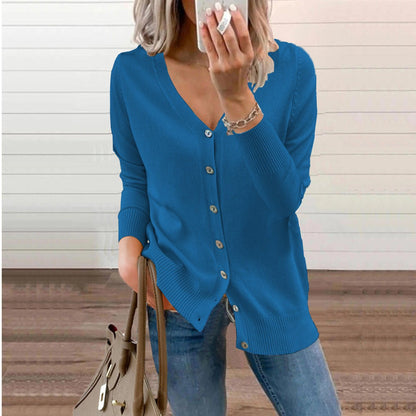 Women's V-Neck Button-Front Knit Cardigan - Front View | Lavisa