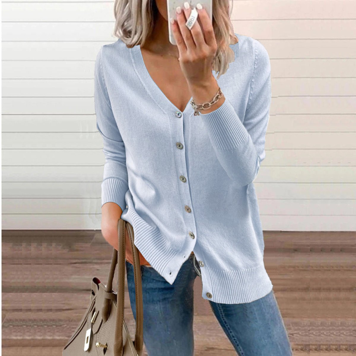 Women's V-Neck Button-Front Knit Cardigan - Variant Style 12 | Lavisa