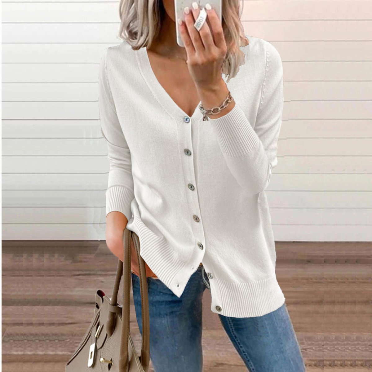Women's V-Neck Button-Front Knit Cardigan - Variant Style 13 | Lavisa