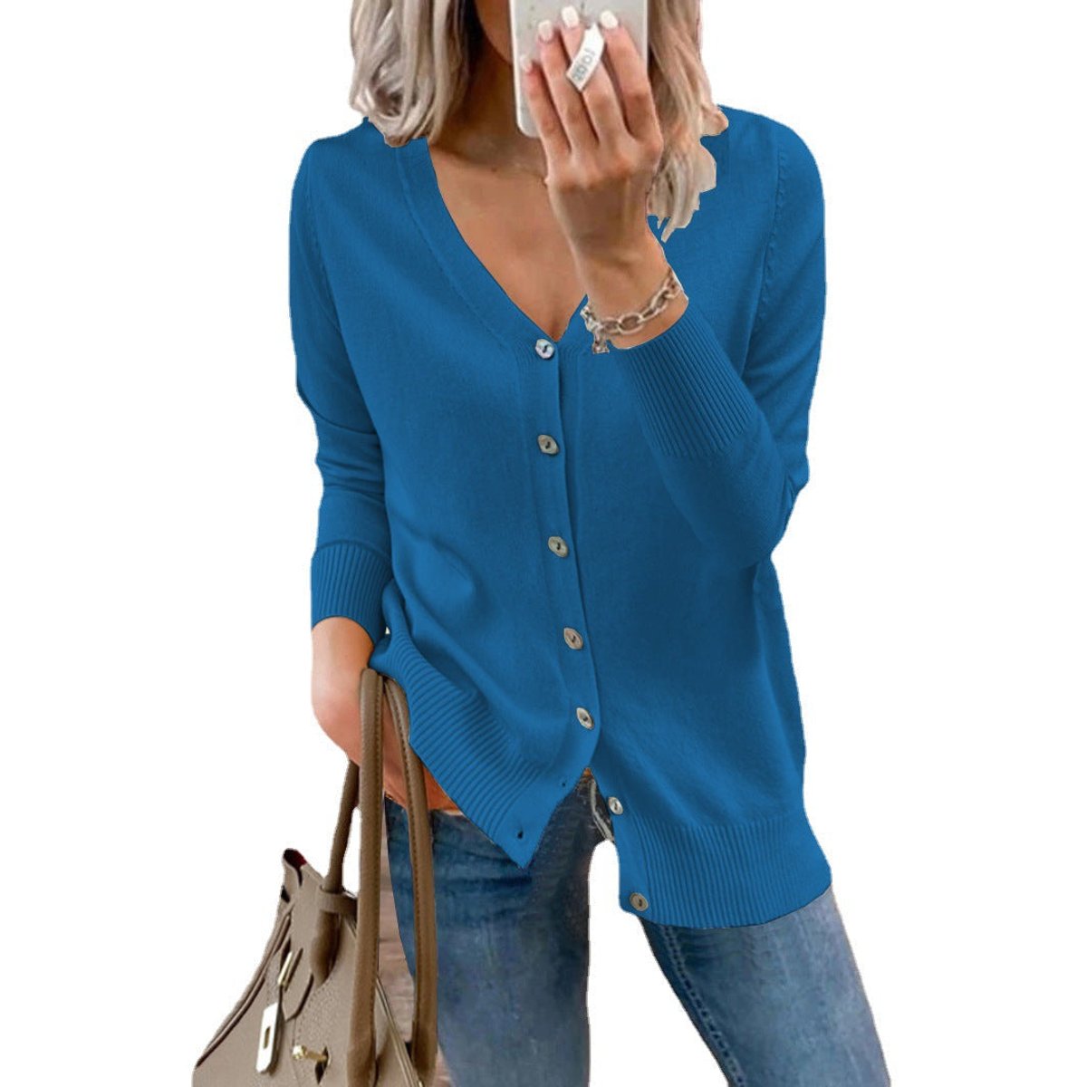 Women's V-Neck Button-Front Knit Cardigan - Variant Style 16 | Lavisa