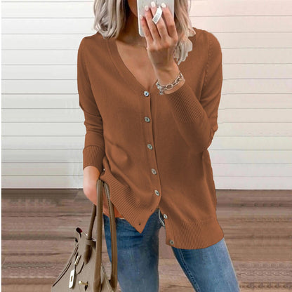 Women's V-Neck Button-Front Knit Cardigan - Back View | Lavisa
