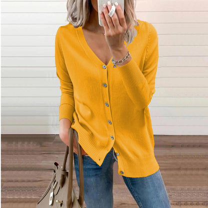 Women's V-Neck Button-Front Knit Cardigan - Close-Up Texture & Detail | Lavisa