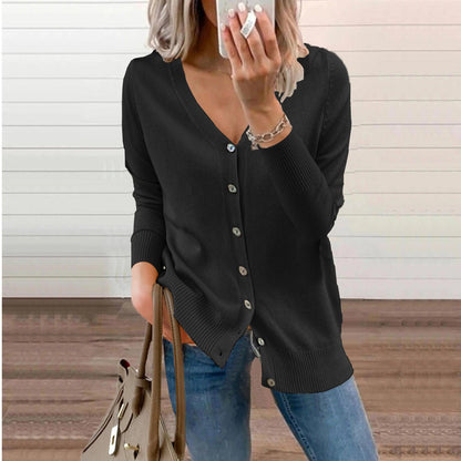Women's V-Neck Button-Front Knit Cardigan - Variant Angle | Lavisa