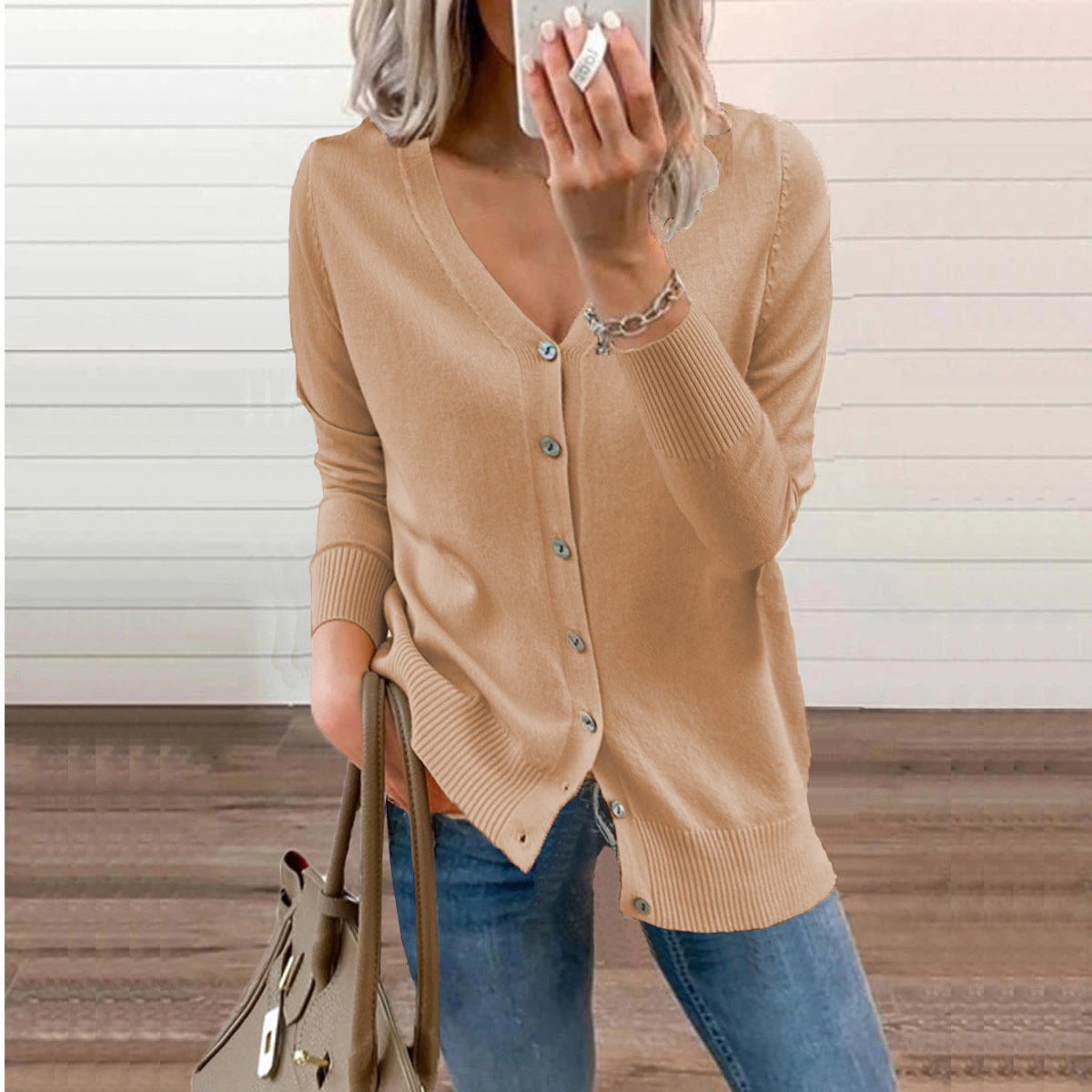 Women's V-Neck Button-Front Knit Cardigan - Variant Style 8 | Lavisa