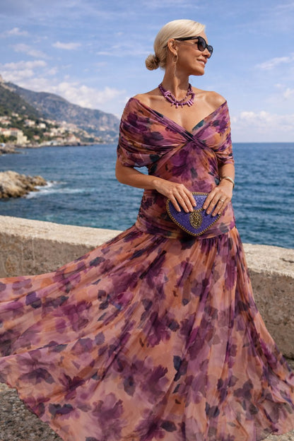 Women's V-Neck Pleated Waist Maxi Cocktail Dress - Variant Style 8 | Lavisa