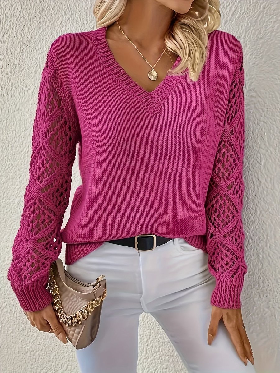 Women's V-Neck Hollow-Sleeve Knit Sweater Jumper - Variant Style 10 | Lavisa