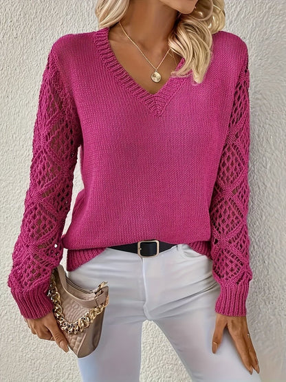 Women's V-Neck Hollow-Sleeve Knit Sweater Jumper - Variant Style 10 | Lavisa