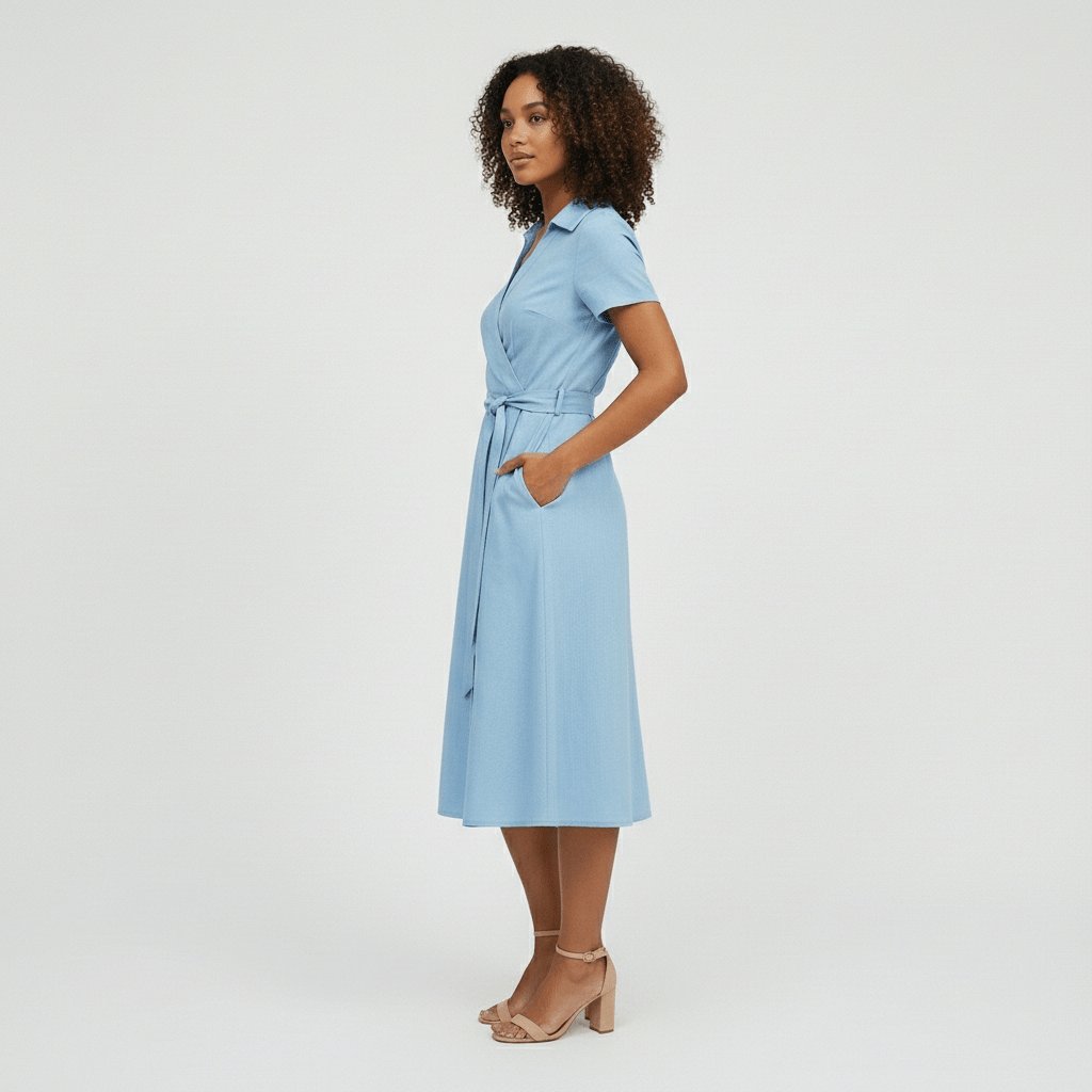 Women's V-Neck Wrap-Style A-Line Midi Dress Waist Tie - Variant Style 12 | Lavisa