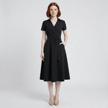 Women's V-Neck Wrap-Style A-Line Midi Dress Waist Tie - Variant Style 13 | Lavisa