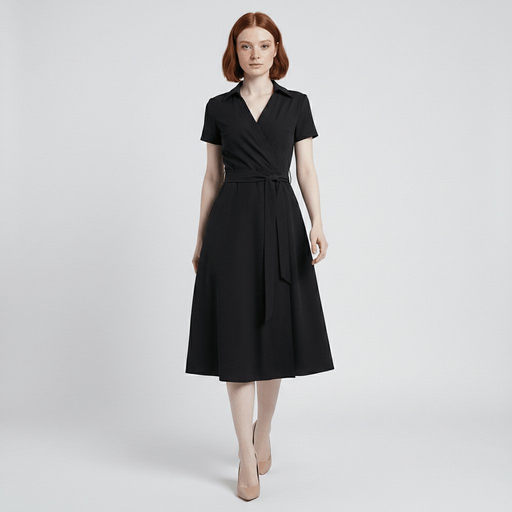 Women's V-Neck Wrap-Style A-Line Midi Dress Waist Tie - Variant Style 14 | Lavisa