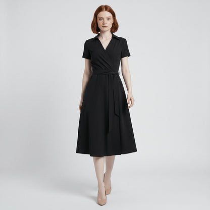 Women's V-Neck Wrap-Style A-Line Midi Dress Waist Tie - Variant Style 14 | Lavisa