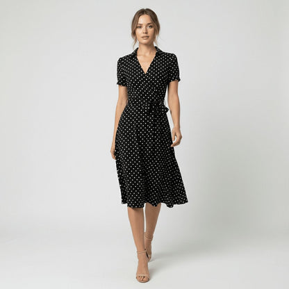 Women's V-Neck Wrap-Style A-Line Midi Dress Waist Tie - Variant Style 17 | Lavisa