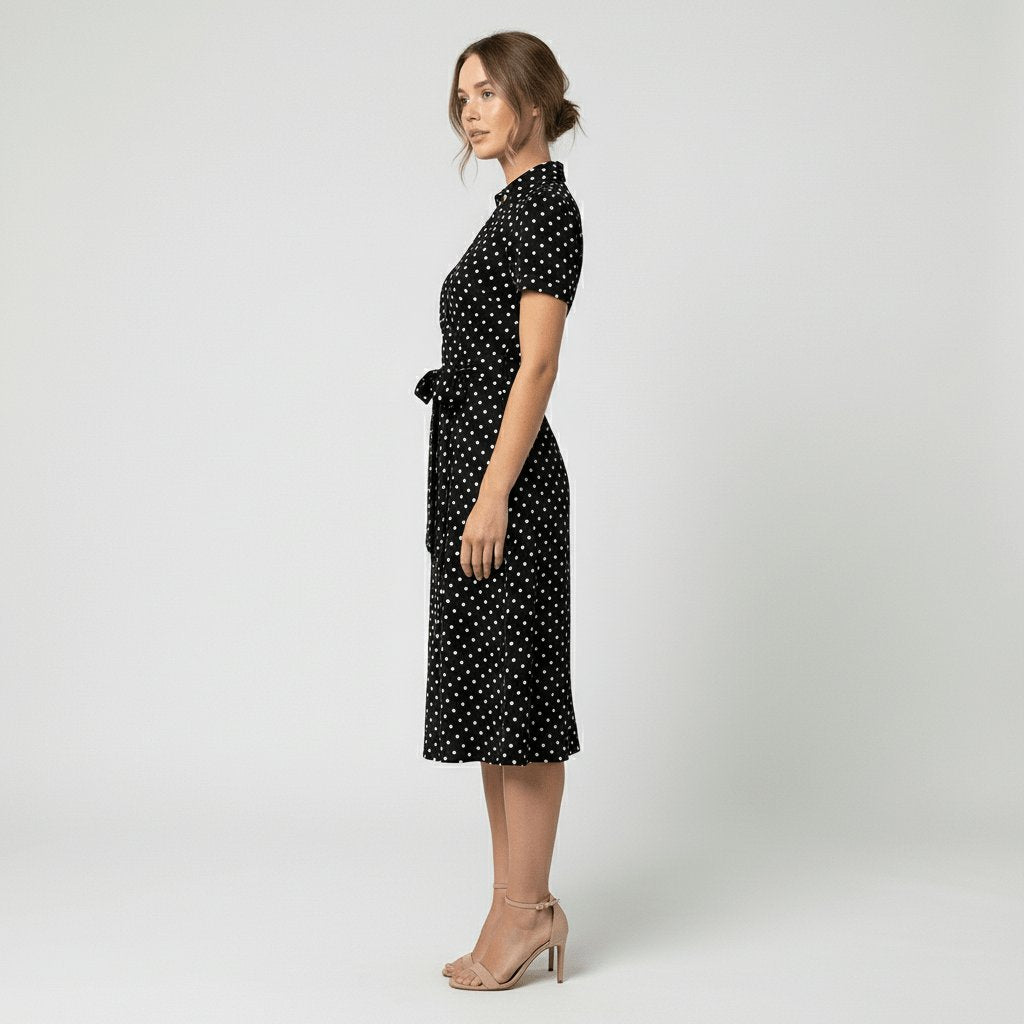 Women's V-Neck Wrap-Style A-Line Midi Dress Waist Tie - Variant Style 18 | Lavisa