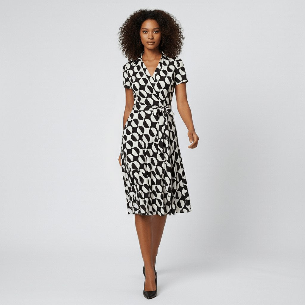 Women's V-Neck Wrap-Style A-Line Midi Dress Waist Tie - Variant Style 20 | Lavisa
