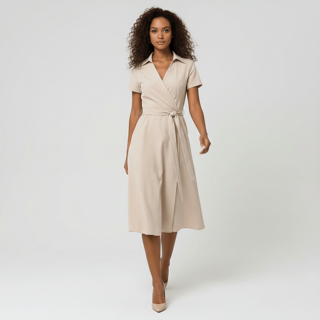 Women's V-Neck Wrap-Style A-Line Midi Dress Waist Tie - Variant Style 8 | Lavisa