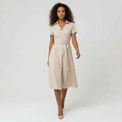 Women's V-Neck Wrap-Style A-Line Midi Dress Waist Tie - Variant Style 8 | Lavisa