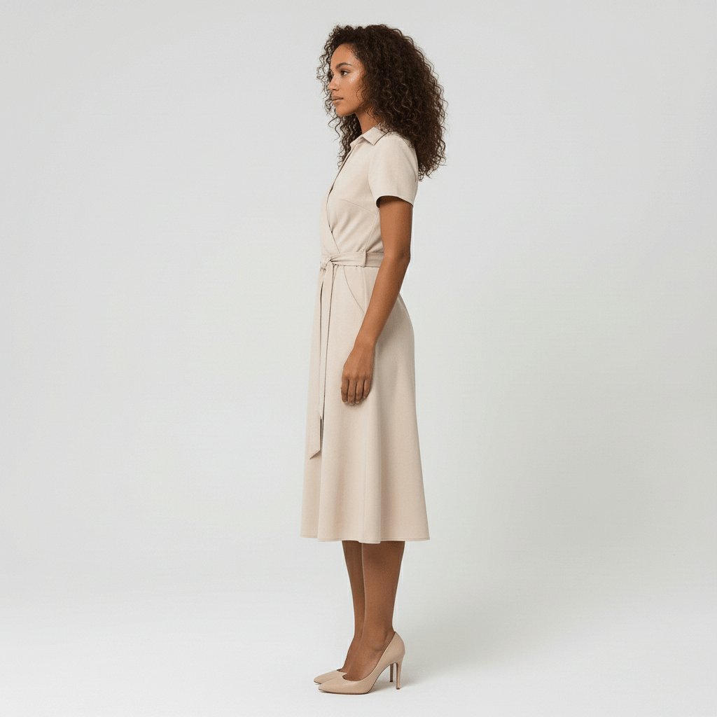 Women's V-Neck Wrap-Style A-Line Midi Dress Waist Tie - Variant Style 9 | Lavisa