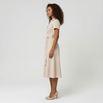 Women's V-Neck Wrap-Style A-Line Midi Dress Waist Tie - Variant Style 9 | Lavisa