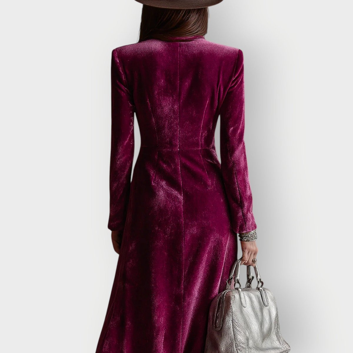 Women's Velvet Double-Breasted Maxi Formal Dresses Long Sleeve - Close-Up Texture & Detail | Lavisa