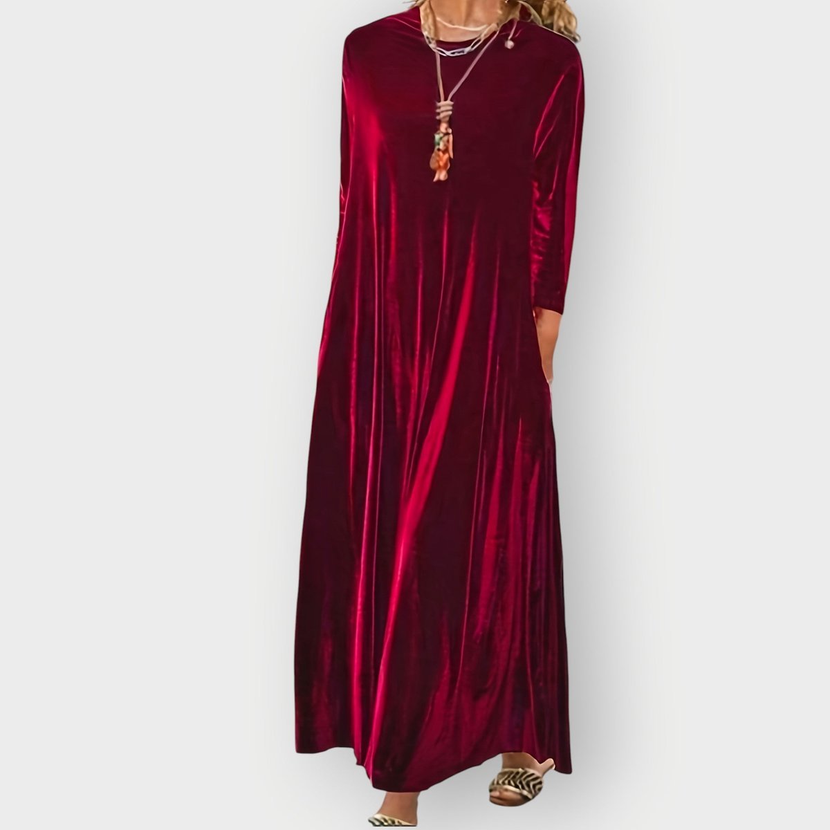 Women's Velvet Maxi Formal Dresses Long Sleeve A-Line Evening Gown - Front View | Lavisa