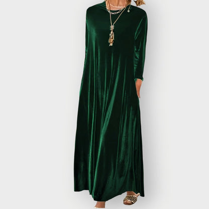 Women's Velvet Maxi Formal Dresses Long Sleeve A-Line Evening Gown - Side Angle | Lavisa