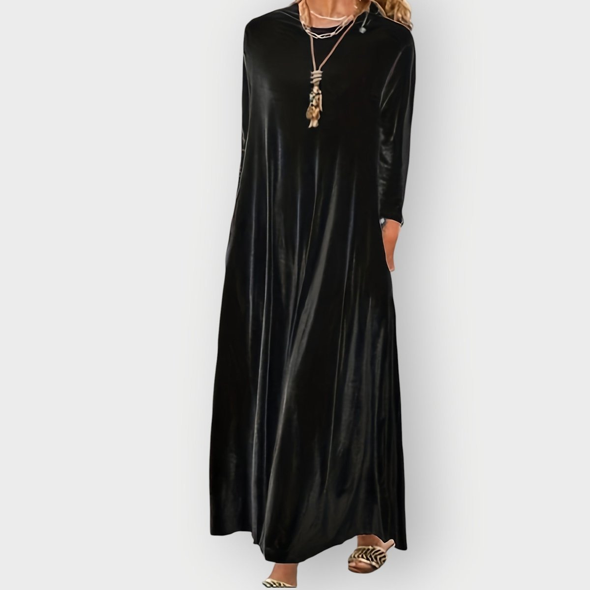 Women's Velvet Maxi Formal Dresses Long Sleeve A-Line Evening Gown - Back View | Lavisa