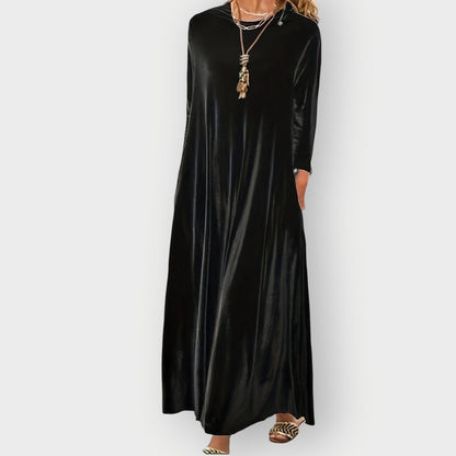 Women's Velvet Maxi Formal Dresses Long Sleeve A-Line Evening Gown - Back View | Lavisa