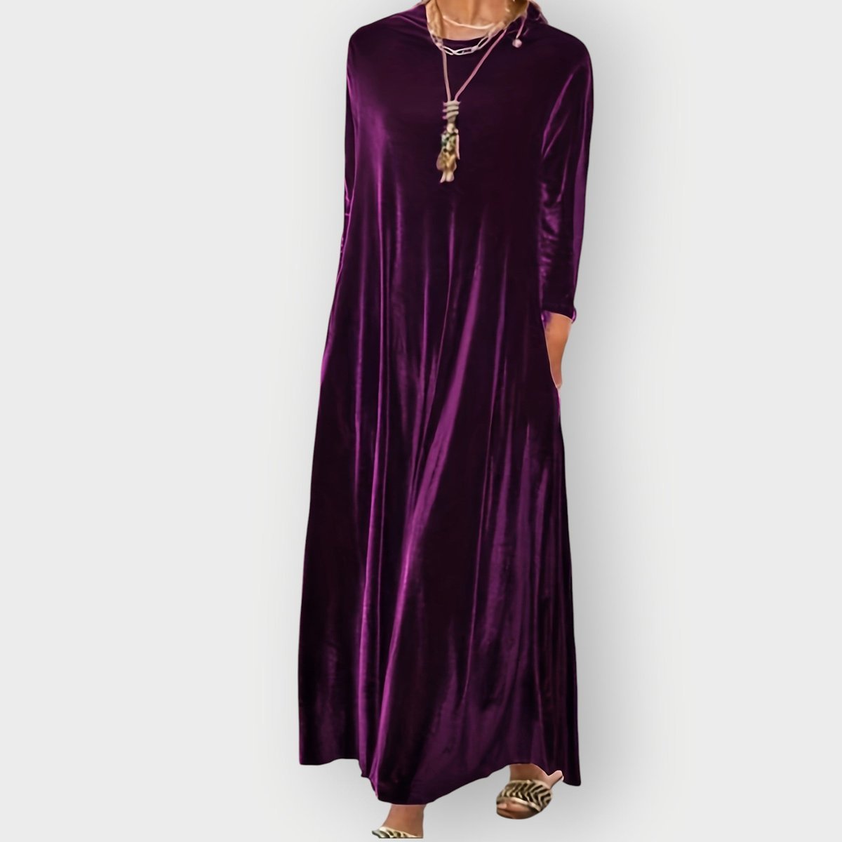 Women's Velvet Maxi Formal Dresses Long Sleeve A-Line Evening Gown - Close-Up Texture & Detail | Lavisa