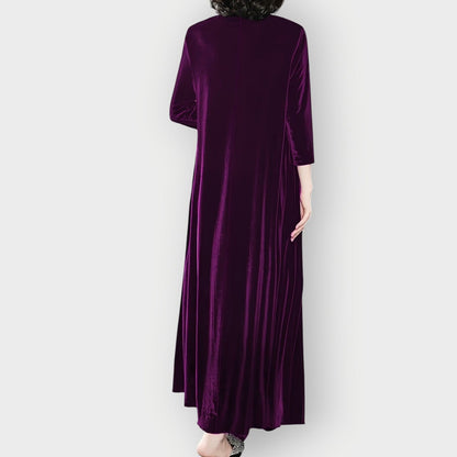 Women's Velvet Maxi Formal Dresses Long Sleeve A-Line Evening Gown - Sole & Material View | Lavisa