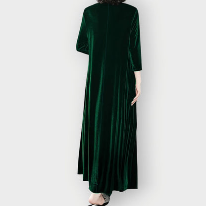 Women's Velvet Maxi Formal Dresses Long Sleeve A-Line Evening Gown - Lifestyle & Model Angle | Lavisa
