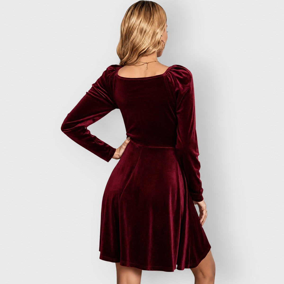 Lavisa - Women's Velvet Skater Formal Dresses Deep V-Neck Long Sleeve