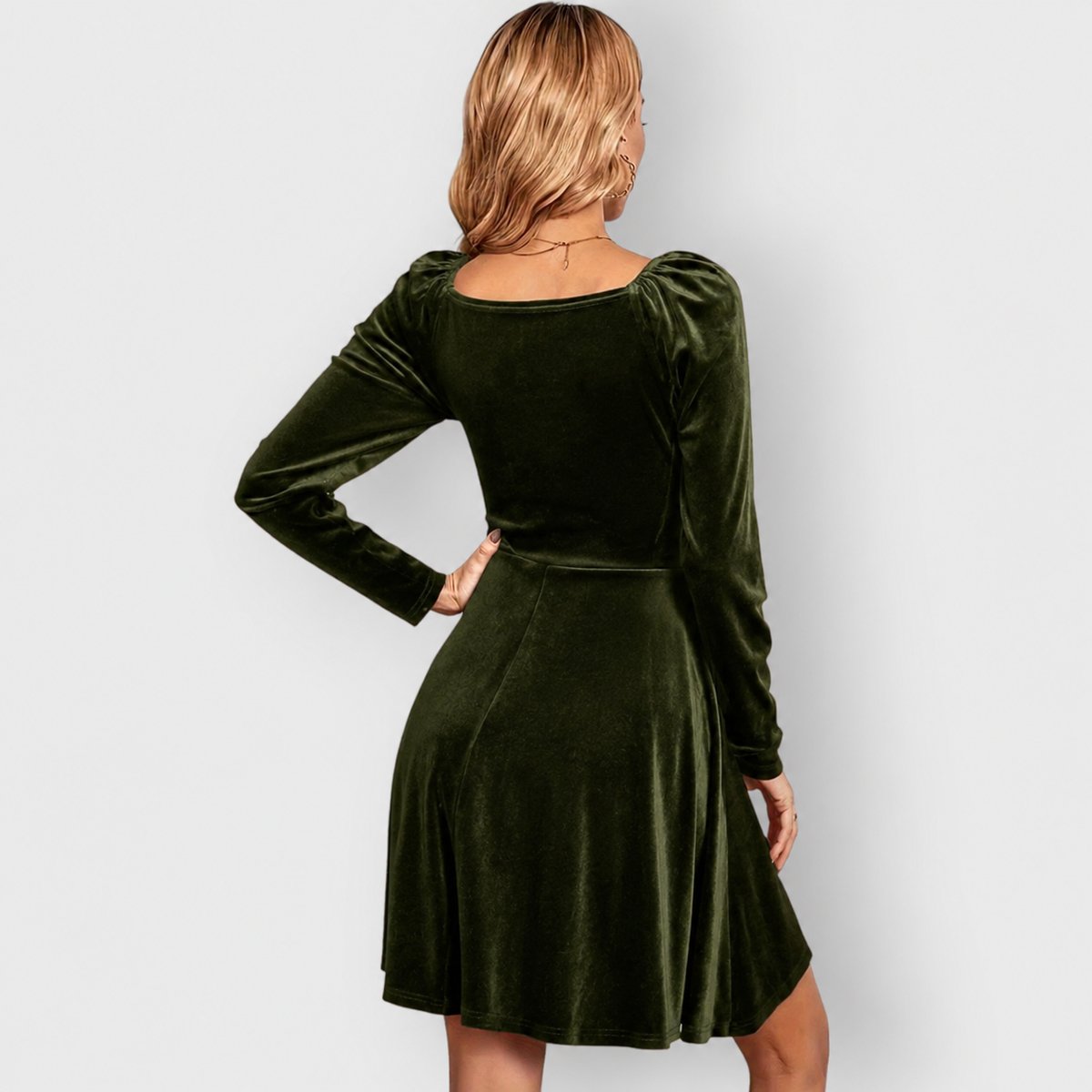 Lavisa - Women's Velvet Skater Formal Dresses Deep V-Neck Long Sleeve