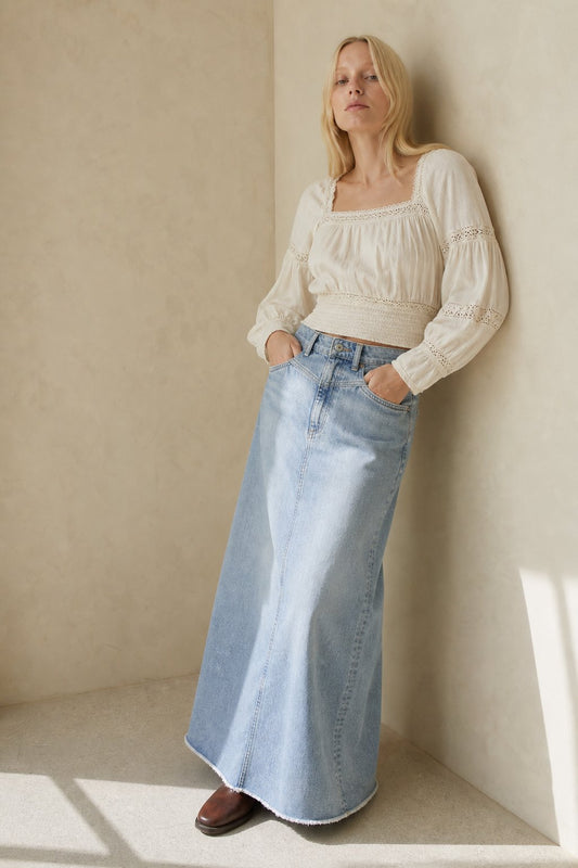 Lavisa - Vintage A-Line Denim Maxi Skirt