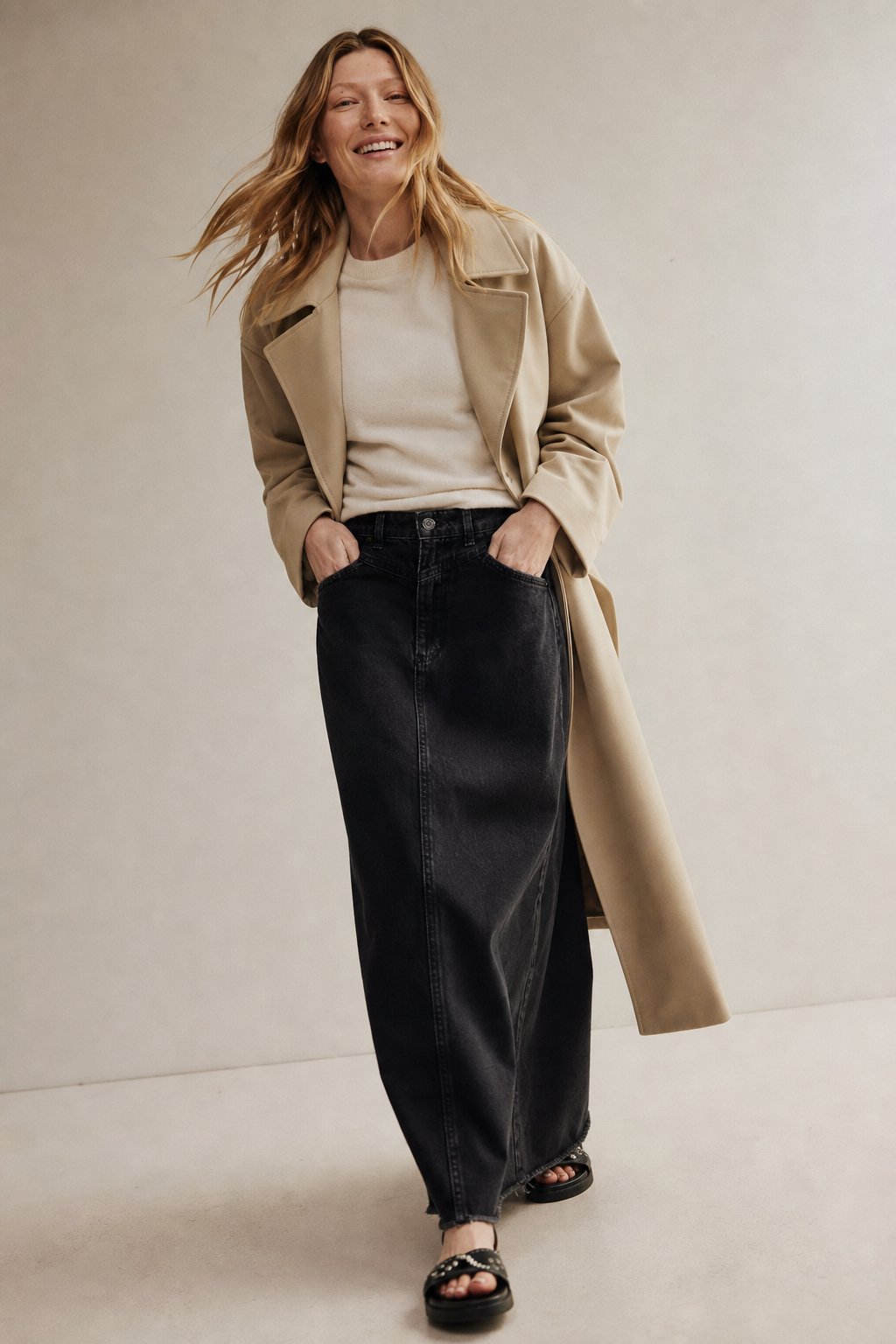 Lavisa - Vintage A-Line Denim Maxi Skirt