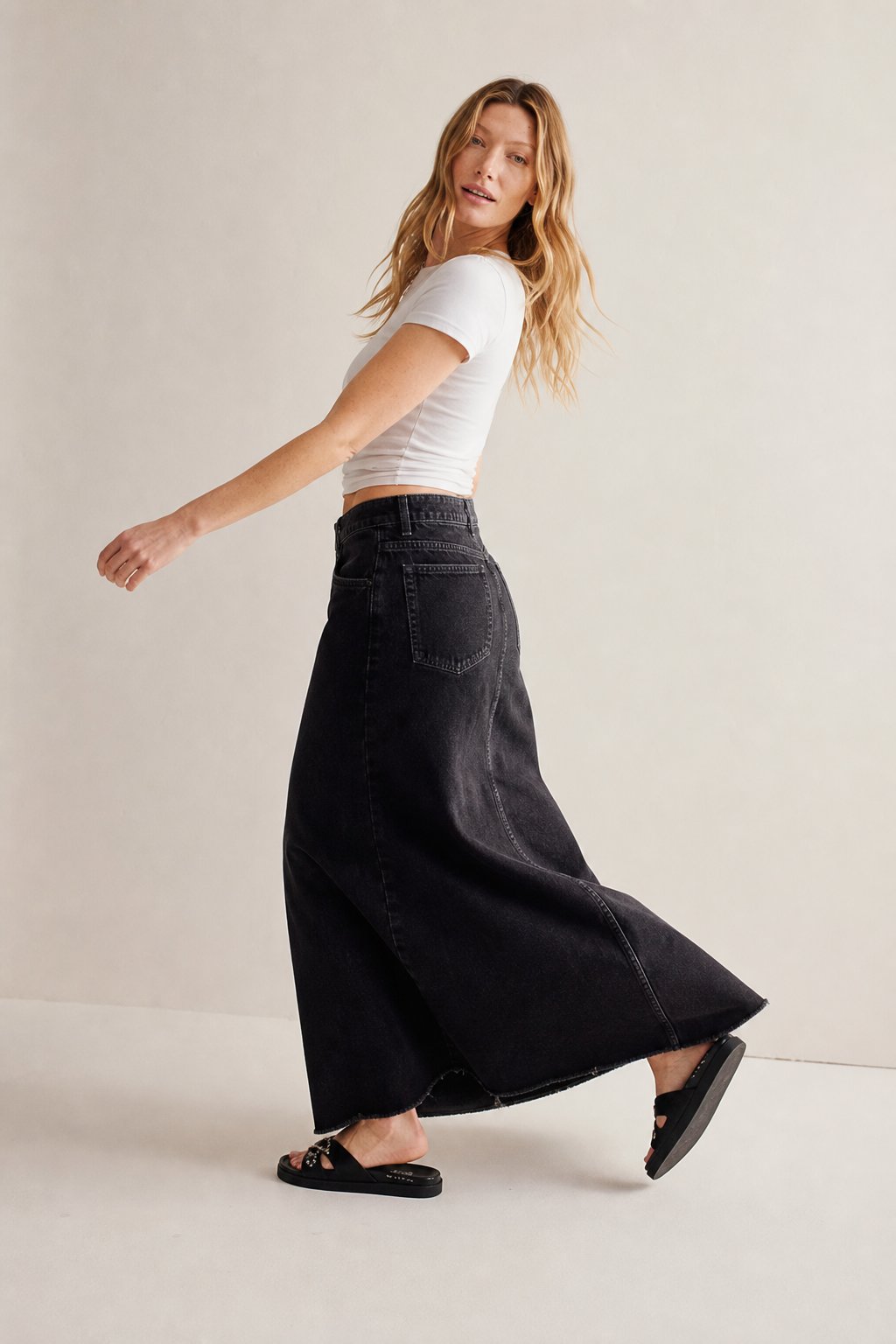 Lavisa - Vintage A-Line Denim Maxi Skirt