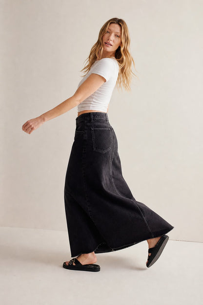 Lavisa - Vintage A-Line Denim Maxi Skirt