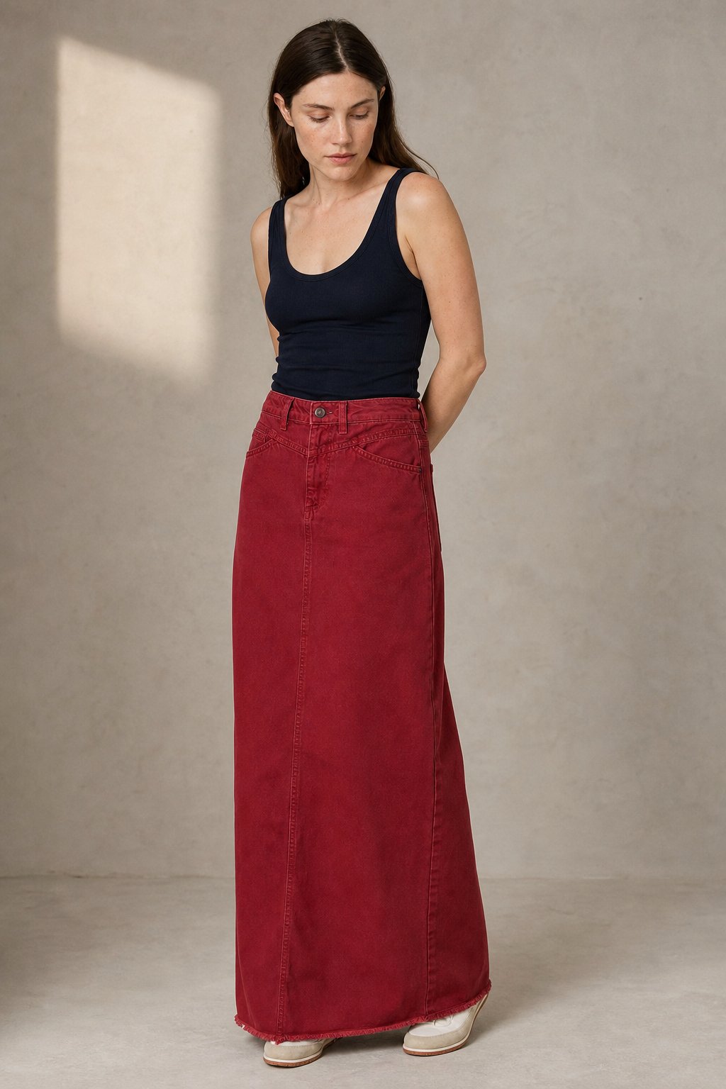 Lavisa - Vintage A-Line Denim Maxi Skirt