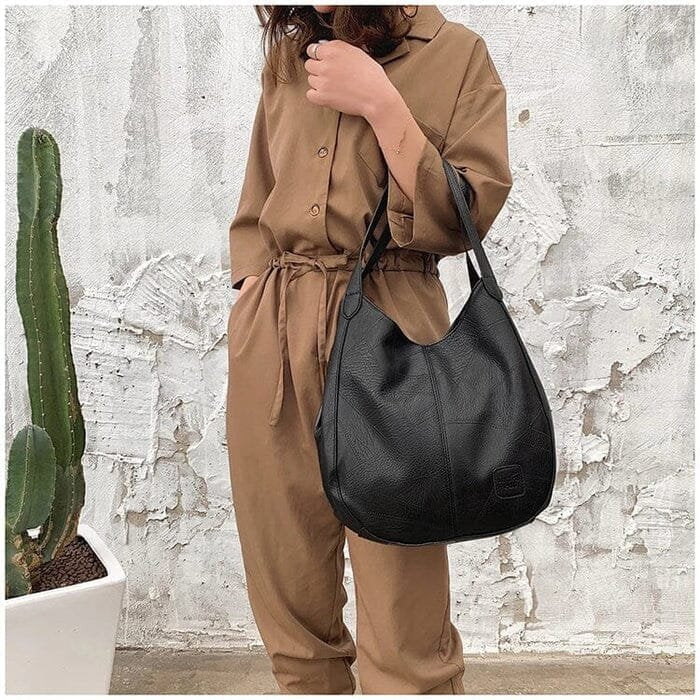 Women's Vintage Genuine Leather Hobo Shoulder Bag - Lifestyle & Model Angle | Lavisa