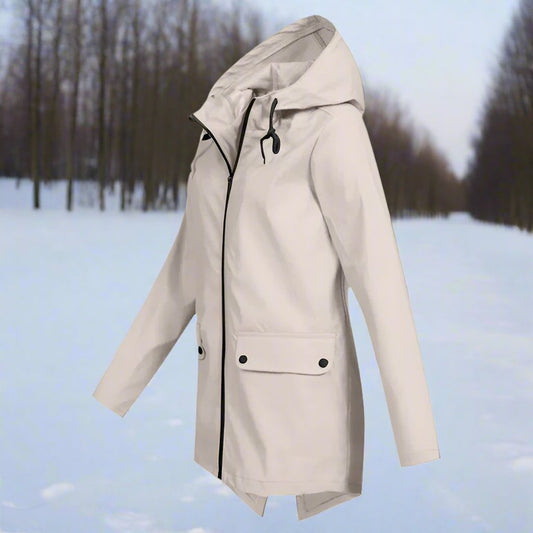 Women's Waterproof Hooded Rain Jacket Zip-Up Adjustable Cuffs Pockets - Front View | Lavisa
