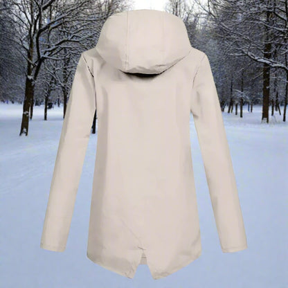 Women's Waterproof Hooded Rain Jacket Zip-Up Adjustable Cuffs Pockets - Side Angle | Lavisa